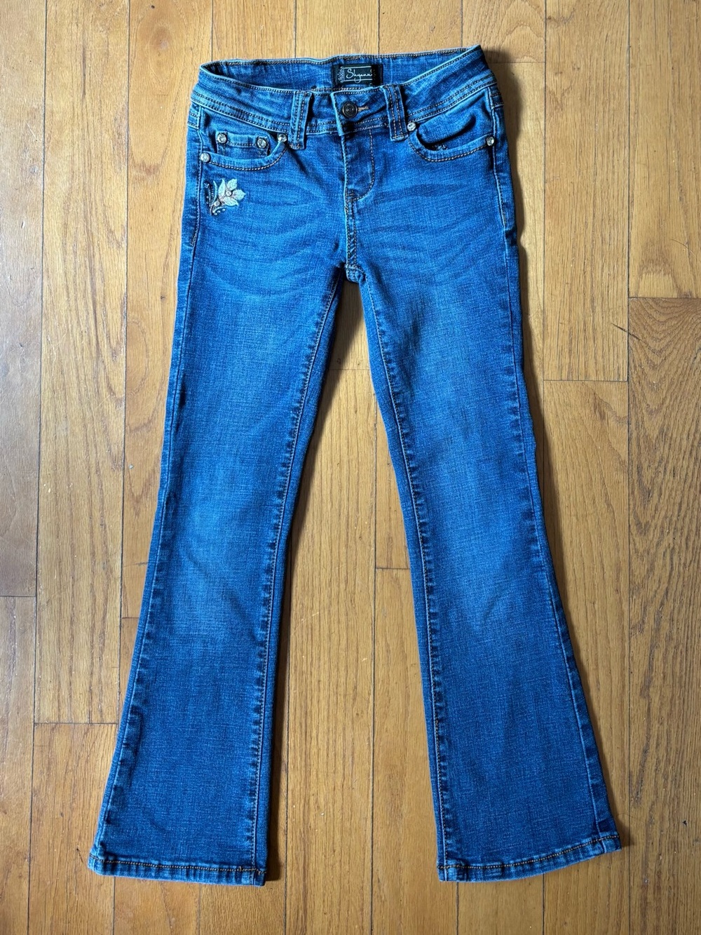 Shyanne Girls Blue Embroidered Bootcut Jeans Size 7